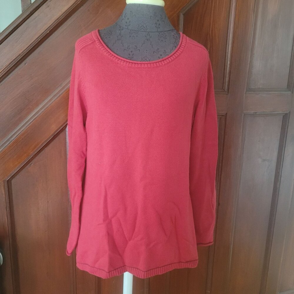 Eddie Bauer Women's Red Knit Sweater Size L Soft Cotton Blend Long Sleeves Class - Picture 1 of 7